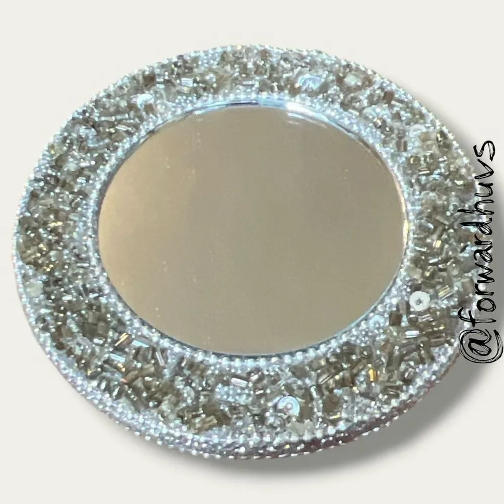 Beaded Sequins Mirror – Teardrop Gem Center with Radial Sunburst Design